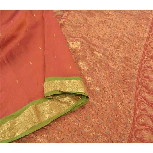 Санскритское винтажное тяжелое сари из индийского чистого атласного шелка, экологически чистая ткань, зеленое сари