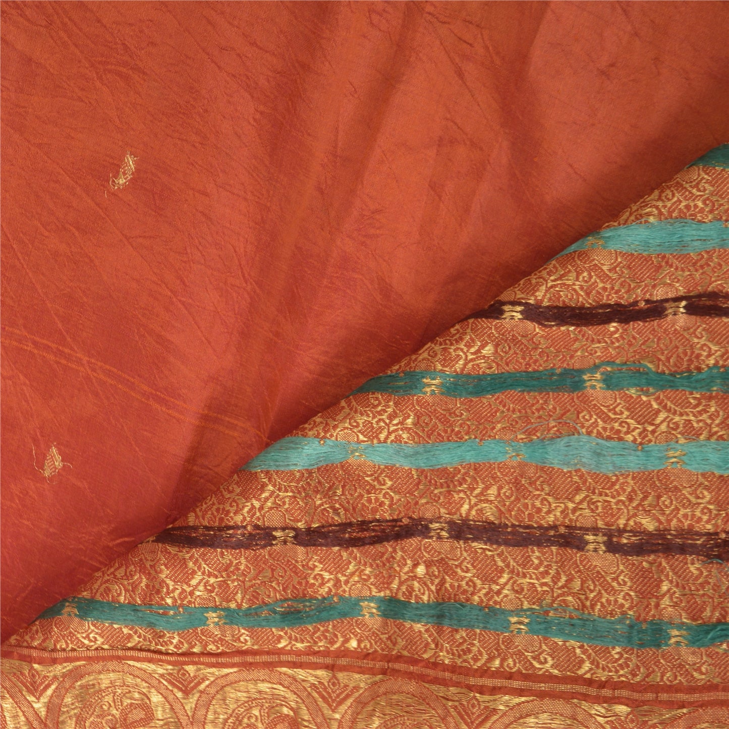 Sanskriti Vintage Heavy Saree Woven Indian Pure Satin Silk Sustainable Fabric Green Sari