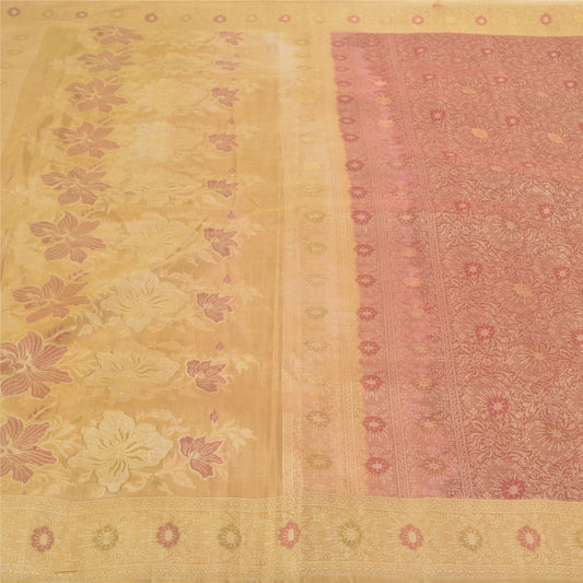 Sanskriti Vintage Heavy Indian Sarees Woven 100% Pure Silk Sustainable Fabric 5 Yard Sari