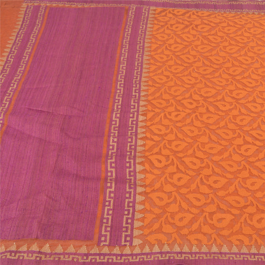 Sanskriti Vintage Orange Heavy Sarees Pure Handloom Silk Woven Sari Sustainable Fabric