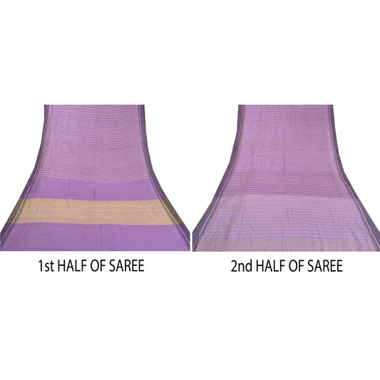 Sanskriti Vintage Heavy Sarees Pure Handloom Silk Purple Woven Sari Sustainable Fabric