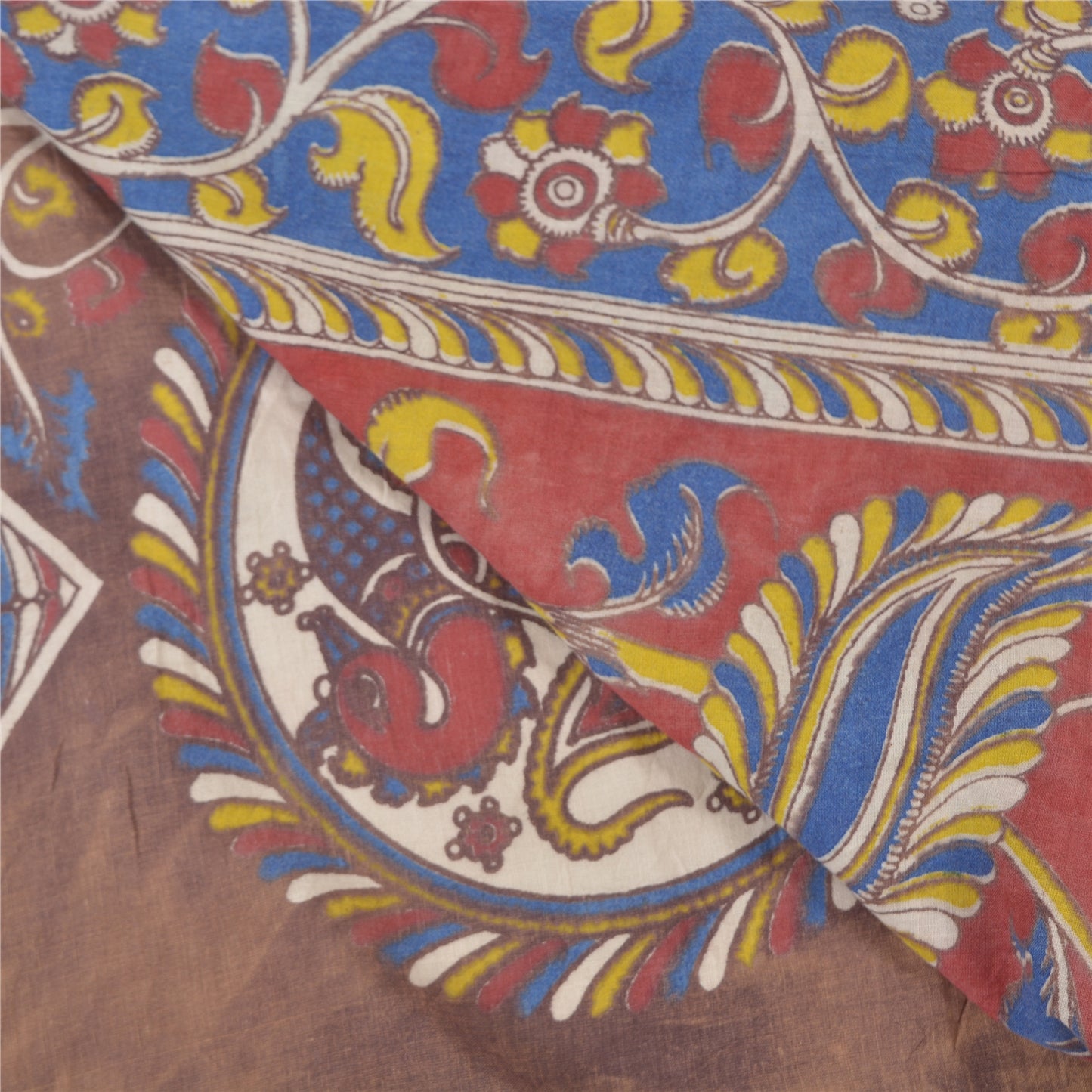 Sanskriti Vintage Heavy Indian Sarees Pure Cotton Kalamkari Peacock Sari Sustainable Fabric