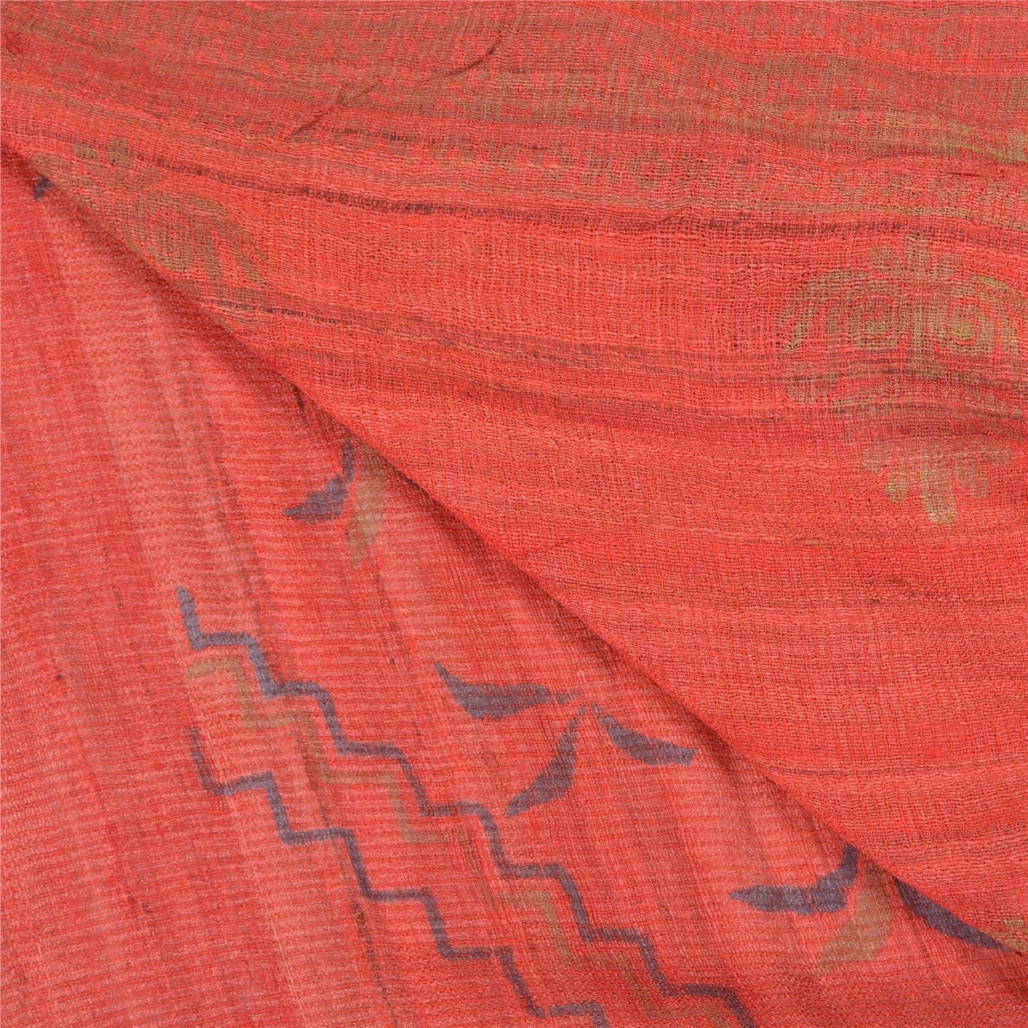 Sanskriti Vintage Heavy Red Sarees Pure Handloom Silk Printed Sari 5 Yard Sustainable Fabric