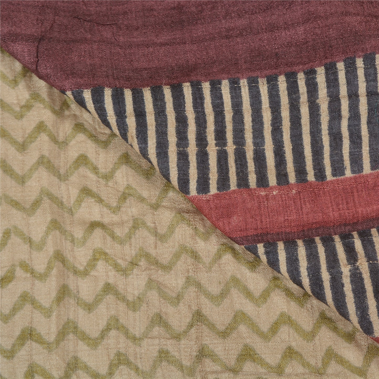 Sanskriti Vintage Heavy Sarees 100% Pure Tussar Silk Ivory Printed Sari Sustainable Fabric