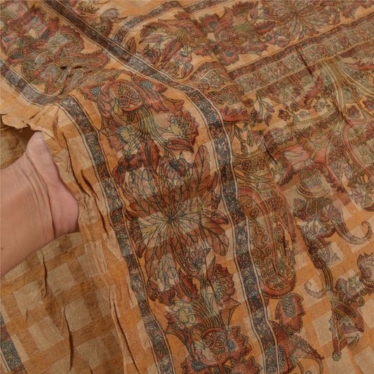 Sanskriti Vintage Brown Heavy Sarees Pure Tussar Silk Printed Woven Sari Sustainable Fabric