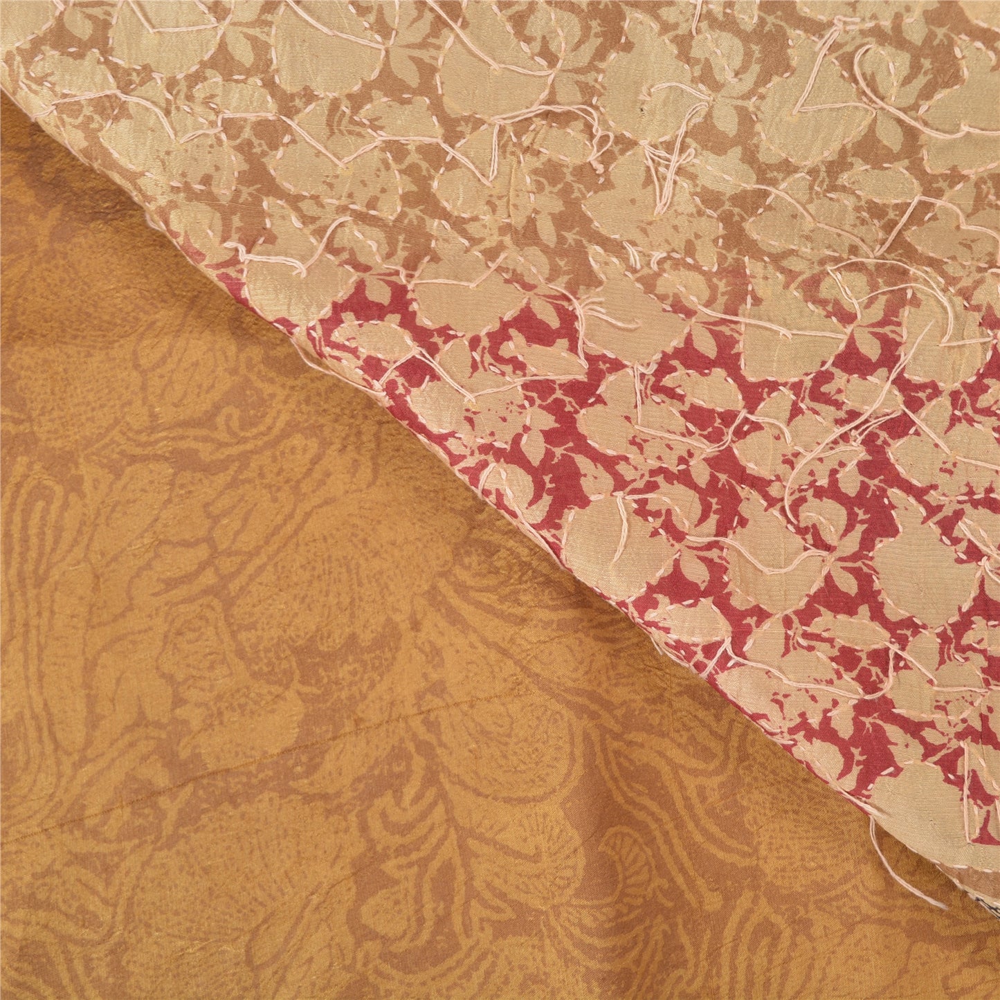 Sanskriti Vintage Heavy Brown Sarees Pure Silk Hand Beaded Kantha Sari Sustainable Fabric