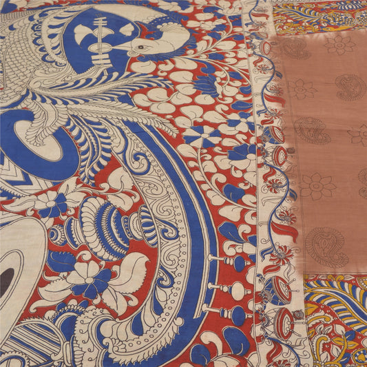 Sanskriti Vintage Brown Heavy Sarees Pure Cotton Kalamkari Peacock Sari Sustainable Fabric