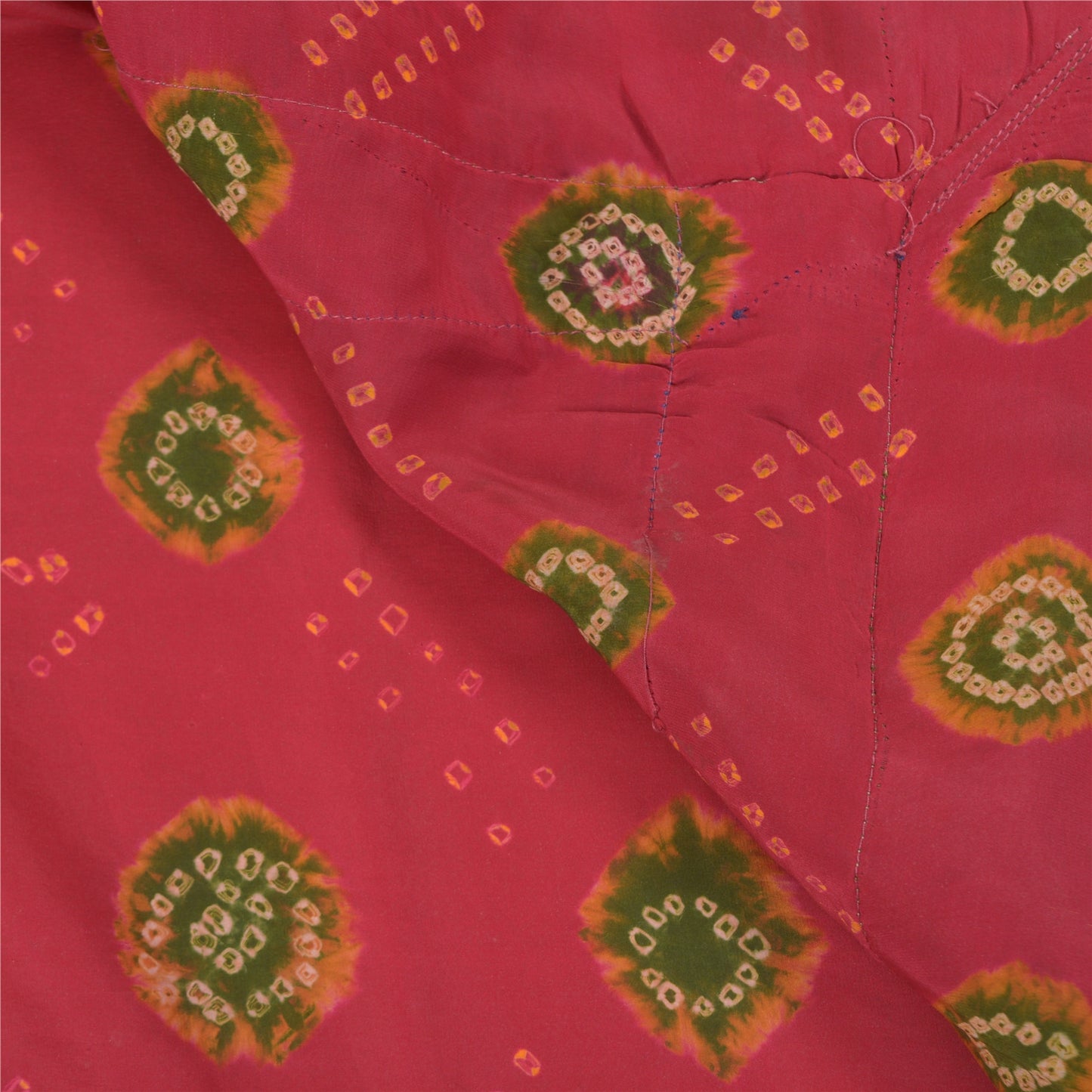 Sanskriti Vintage Pink Heavy Saree Pure Satin Silk Handmade Bandhani Sari Sustainable Fabric