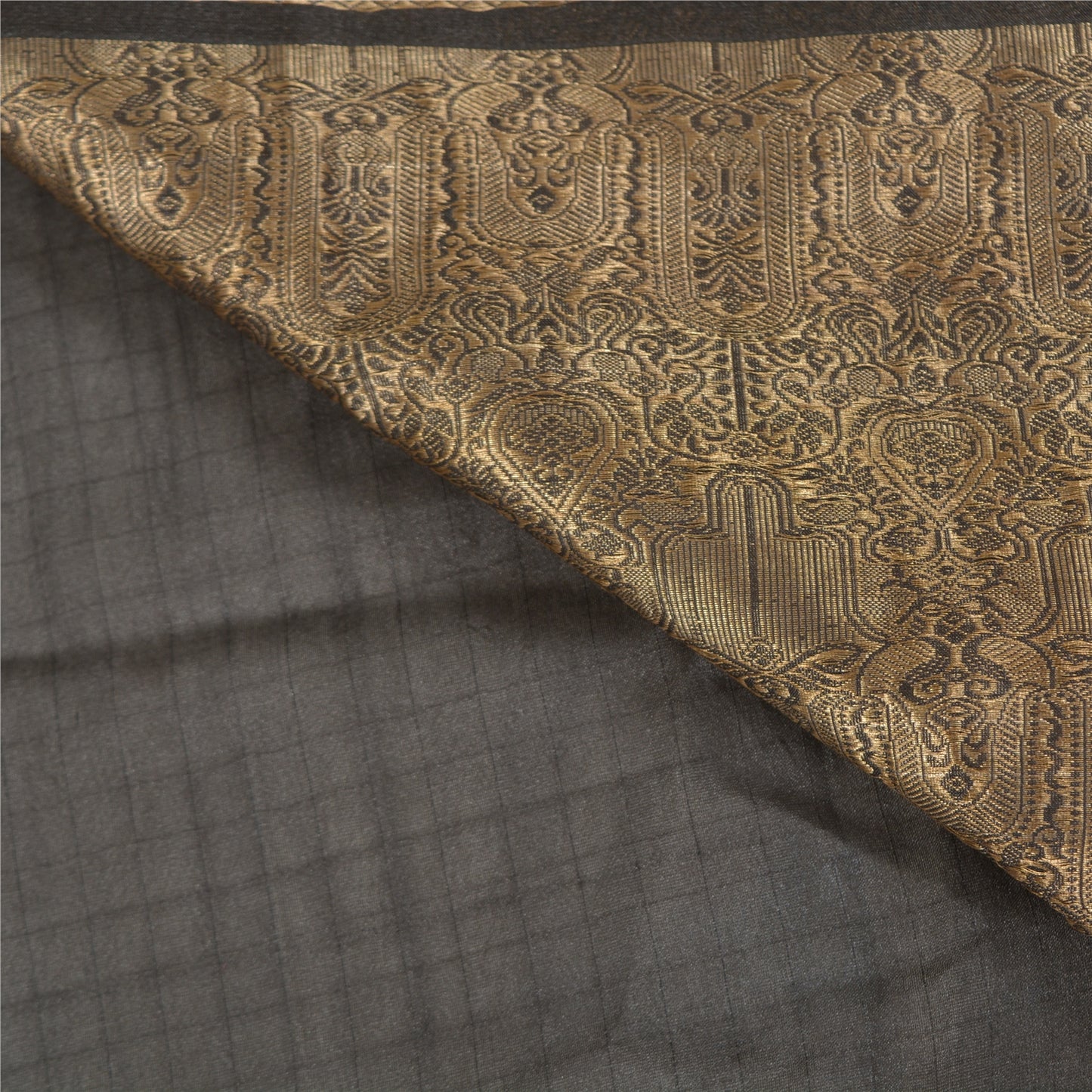 Sanskriti Vintage Black Heavy Indian Sarees Pure Silk Woven Brocade Sari Sustainable Fabric