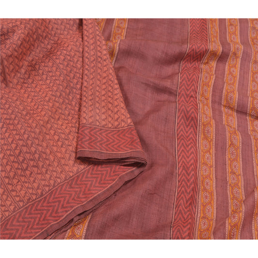 Sanskriti Vintage Dark Red Heavy Sarees Pure Tussar Silk Printed Sarees Sustainable Fabric