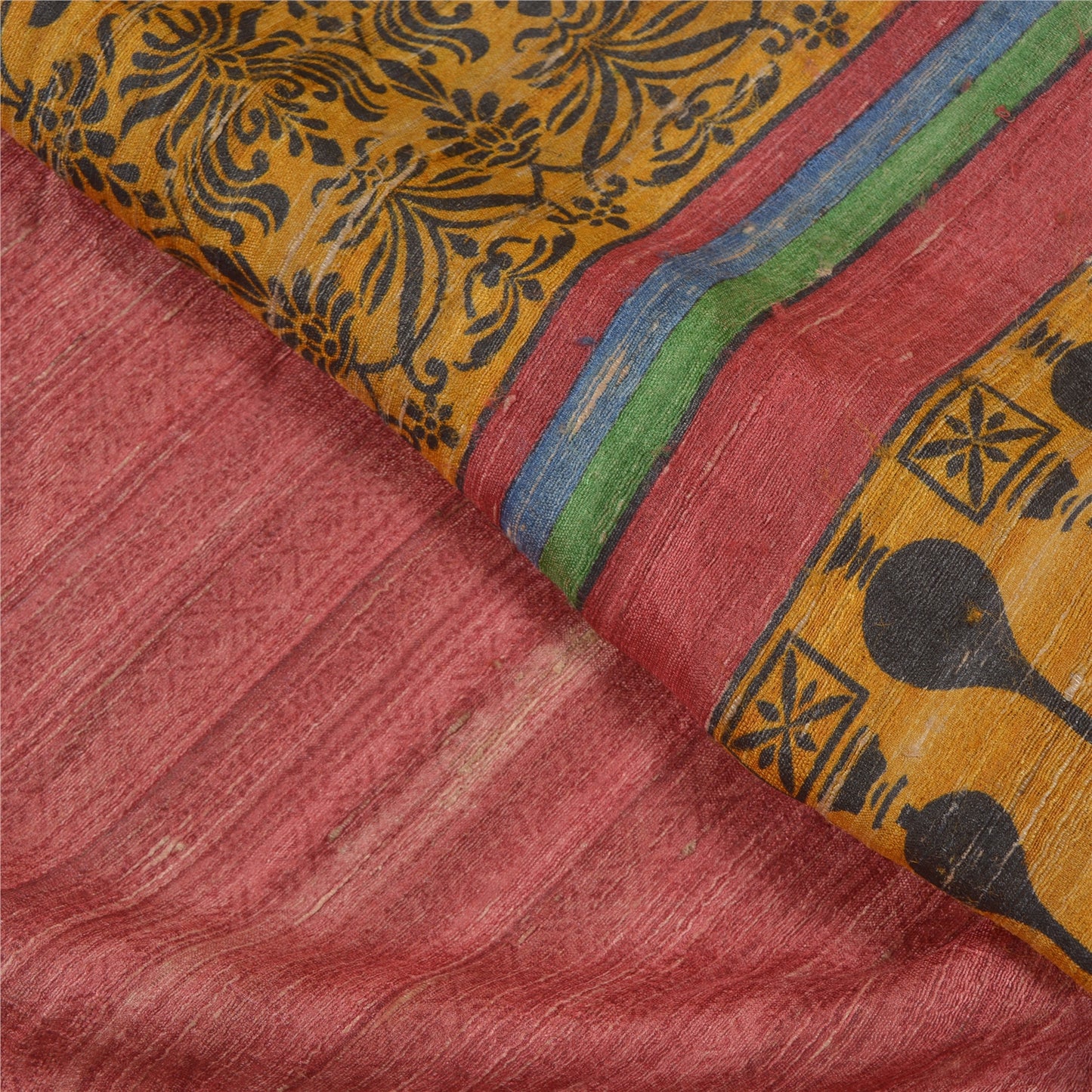 Sanskriti Vintage Dark Red Heavy Sarees Pure Silk Handloom Printed Sari Sustainable Fabric