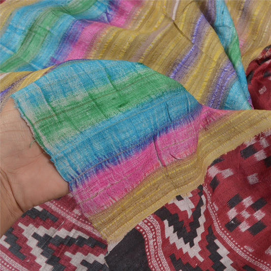 Sanskriti Vintage Heavy Indian Sarees Pure Tussar Silk Woven Ikat Sarees Sustainable Fabric