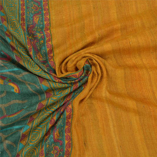 Sanskriti Vintage Saffron Heavy Sarees Pure Silk Handloom Printed Sari Sustainable Fabric