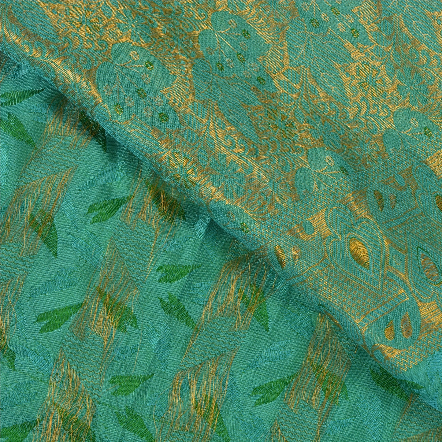 Sanskriti Vintage Green Heavy Indian Sarees Pure Silk Woven Zari Sari Sustainable Fabric