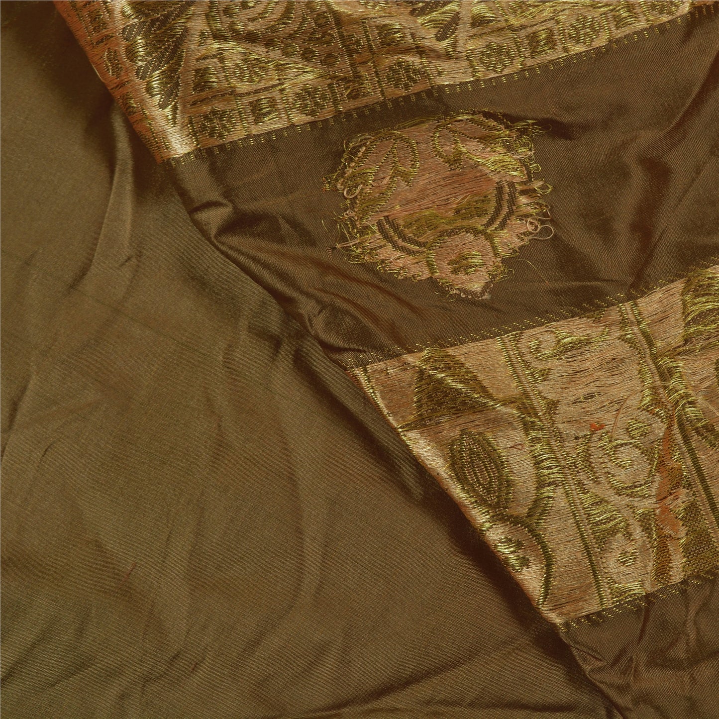 Санскрити Винтаж Зеленый Индийский Тяжелые Сари 100% Чистый Шелк Сари 5 Ярдов Экологичная Ткань