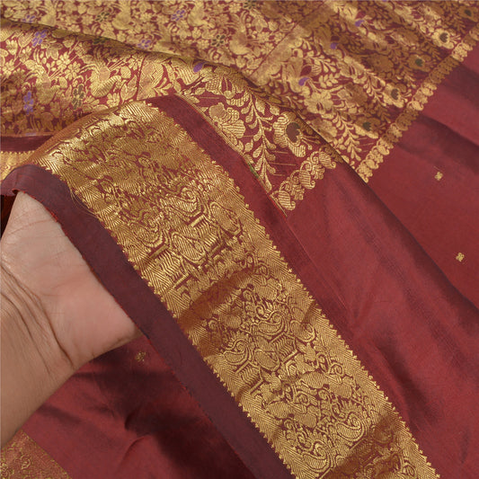 Sanskriti Vintage Heavy Sarees 100% Pure South Silk Woven Brocade Sari Sustainable Fabric