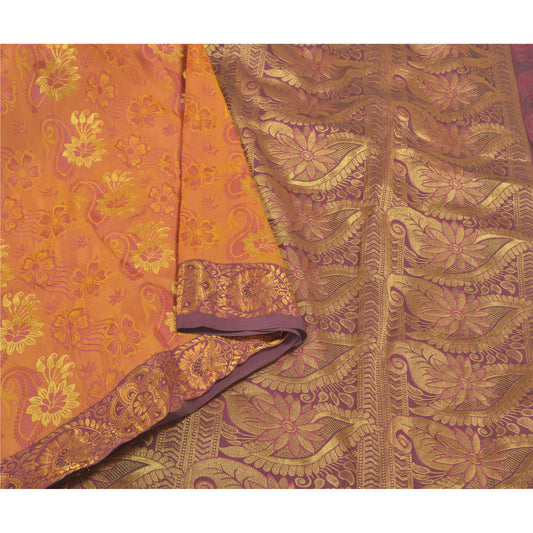 Sanskriti Vintage Saffron Heavy Indian Sarees Art Silk Woven Brocade Sari Sustainable Fabric
