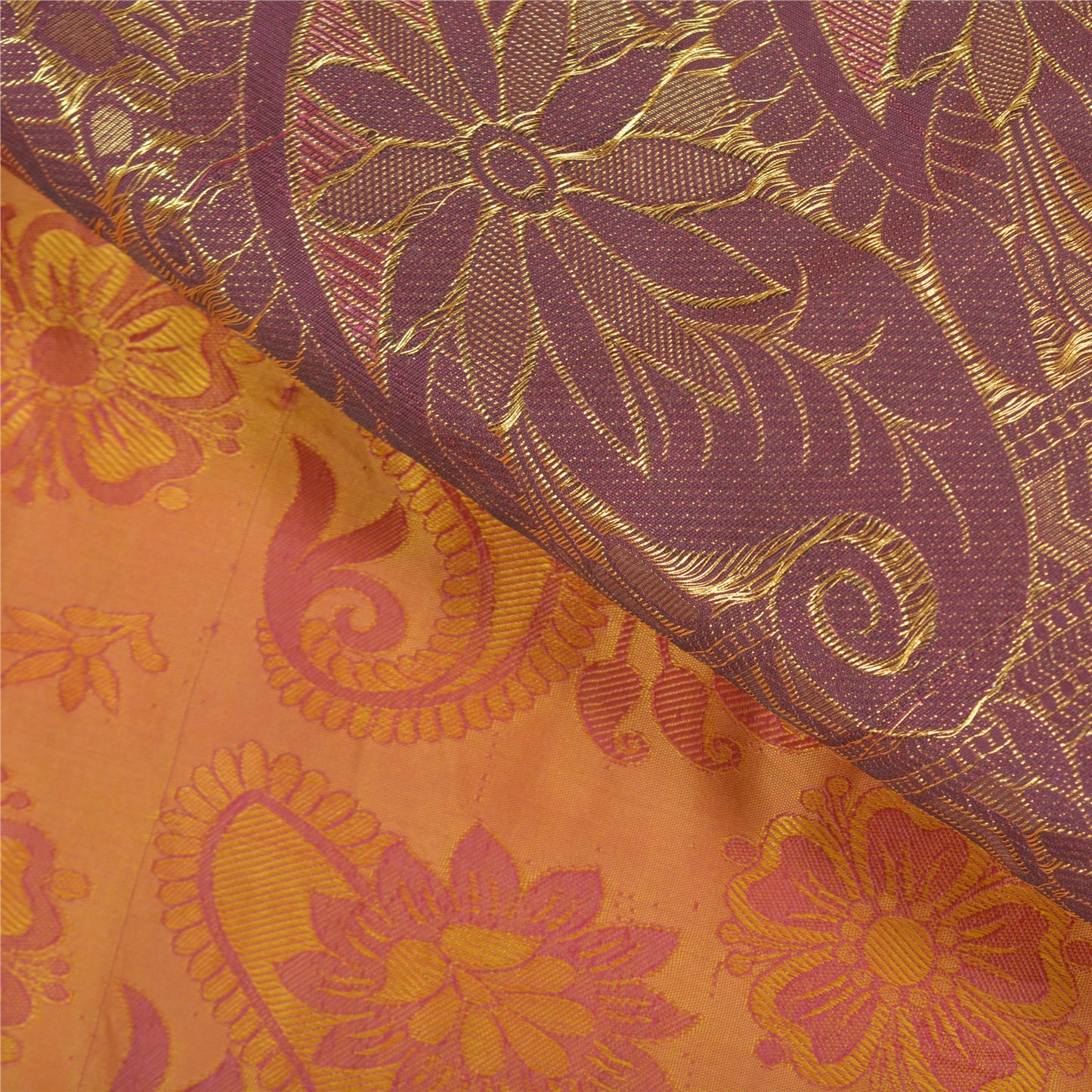 Sanskriti Vintage Saffron Heavy Indian Sarees Art Silk Woven Brocade Sari Sustainable Fabric