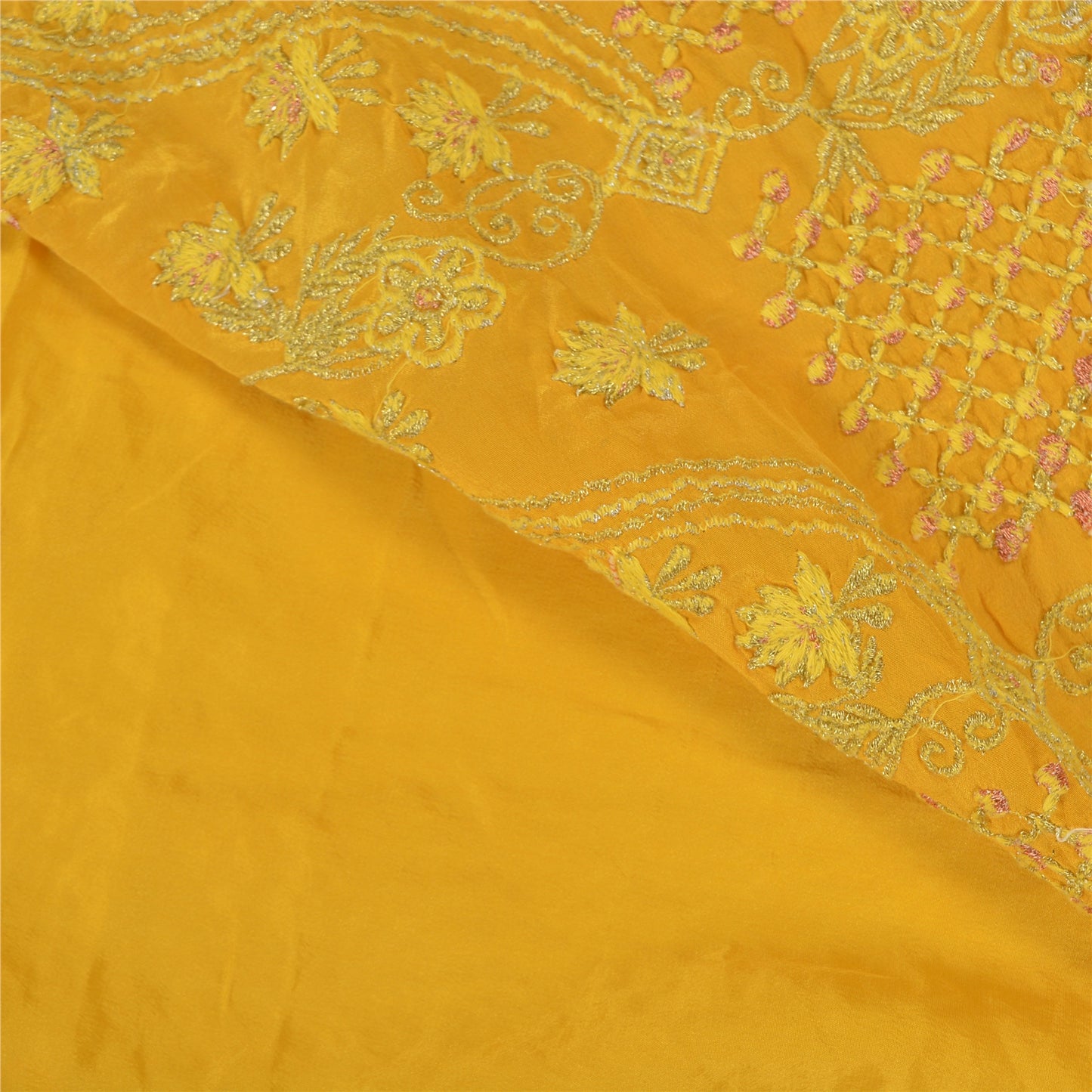 Sanskriti Vintage Yellow Heavy Sarees 100% Pure Silk Hand Beaded Sari Sustainable Fabric