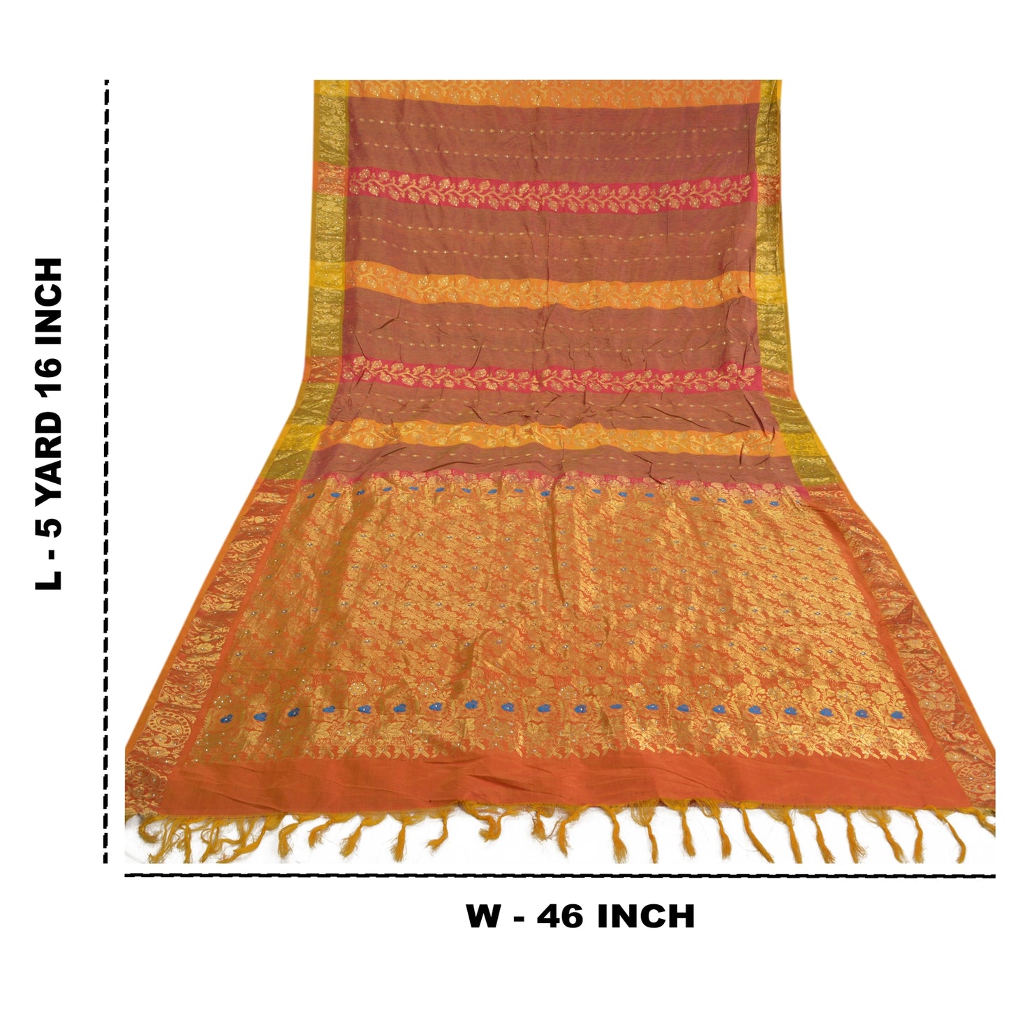 Sanskriti Vintage Saffron Heavy Sarees Pure Silk Woven Dharmavaram Sari Sustainable Fabric