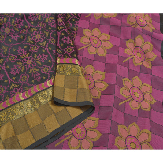 Sanskriti Vintage Black Heavy Indian Sarees Pure Silk Hand-Woven Sari Sustainable Fabric