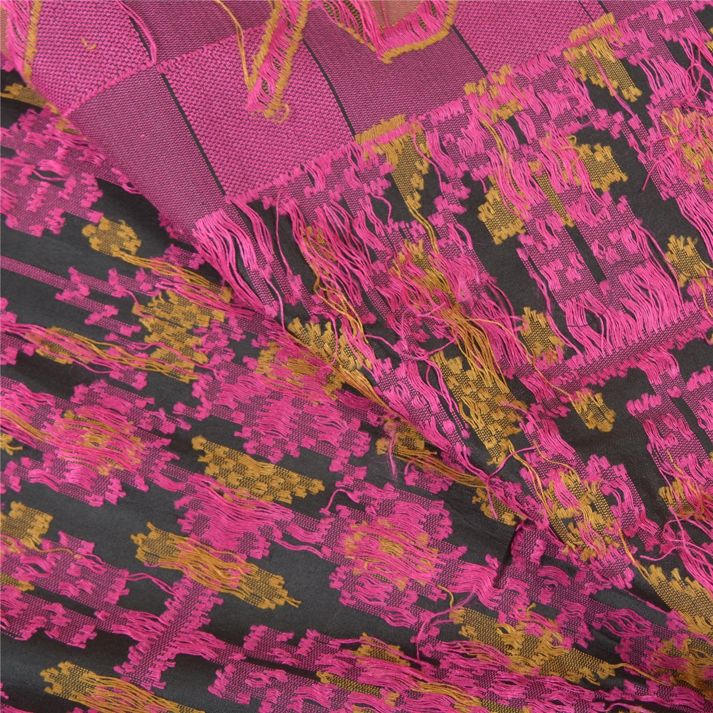 Sanskriti Vintage Black Heavy Indian Sarees Pure Silk Hand-Woven Sari Sustainable Fabric