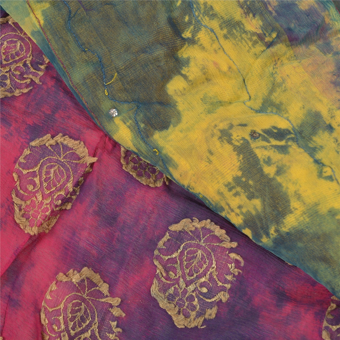 Sanskriti Vintage Heavy Sarees Pure Chiffon Silk Handmade Tie-Dye Sari Sustainable Fabric