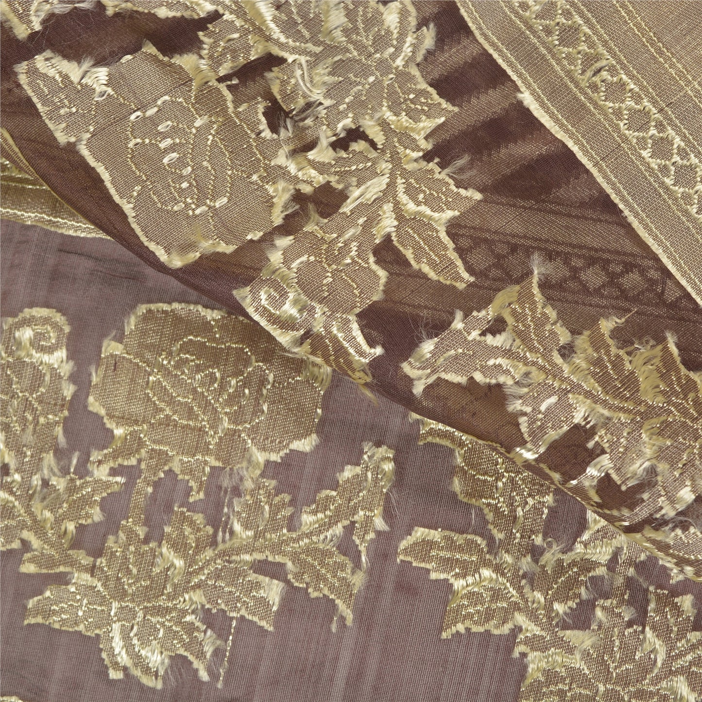 Sanskriti Vintage Brown Heavy Indian Sarees 100% Pure Silk Woven Sari Sustainable Fabric