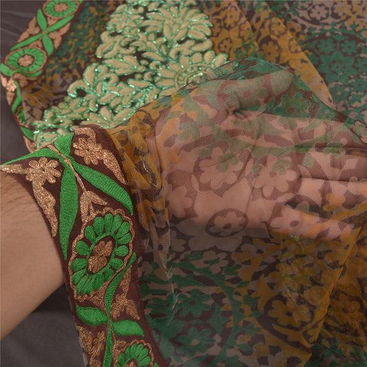 Санскритские винтажные коричневые тяжелые сари из чистого шелка-жоржета ручной работы из экологически чистой ткани для сари