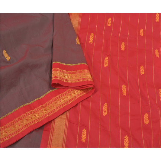 Sanskriti Vintage Red Heavy Indian Sarees 100% Pure Silk Hand-Woven Sari Sustainable Fabric