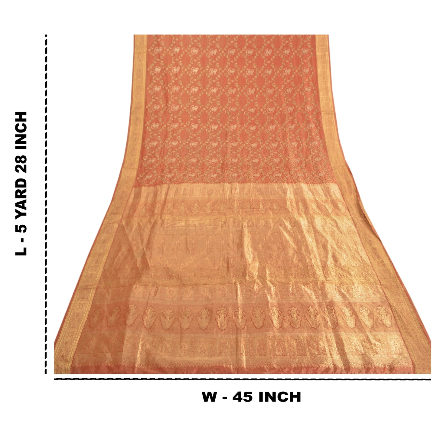 Sanskriti Vintage Red Heavy Sarees Pure Silk Brocade Embroidered Sari Sustainable Fabric