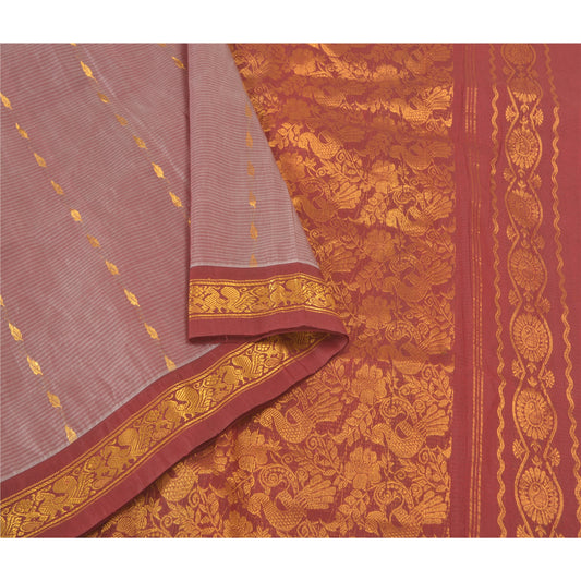 Sanskriti Vintage Red Heavy Wedding Sarees Blend Silk Woven Brocade Sari Sustainable Fabric