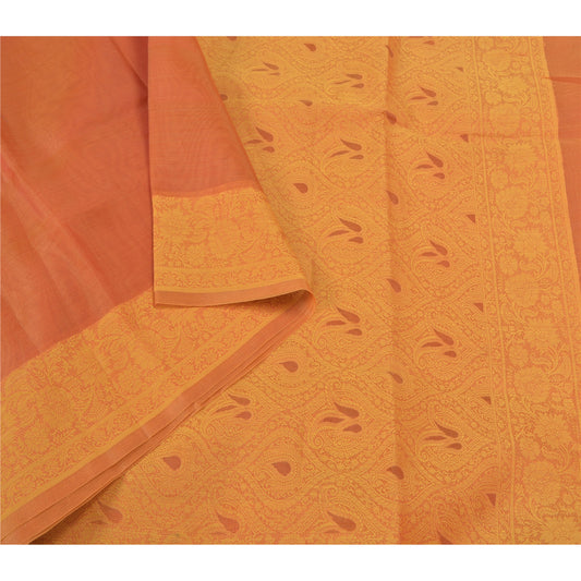 Sanskriti Vintage Orange Tunge Indiske Sarier Ren Organza Silke Vævet Sari Bæredygtigt Stof