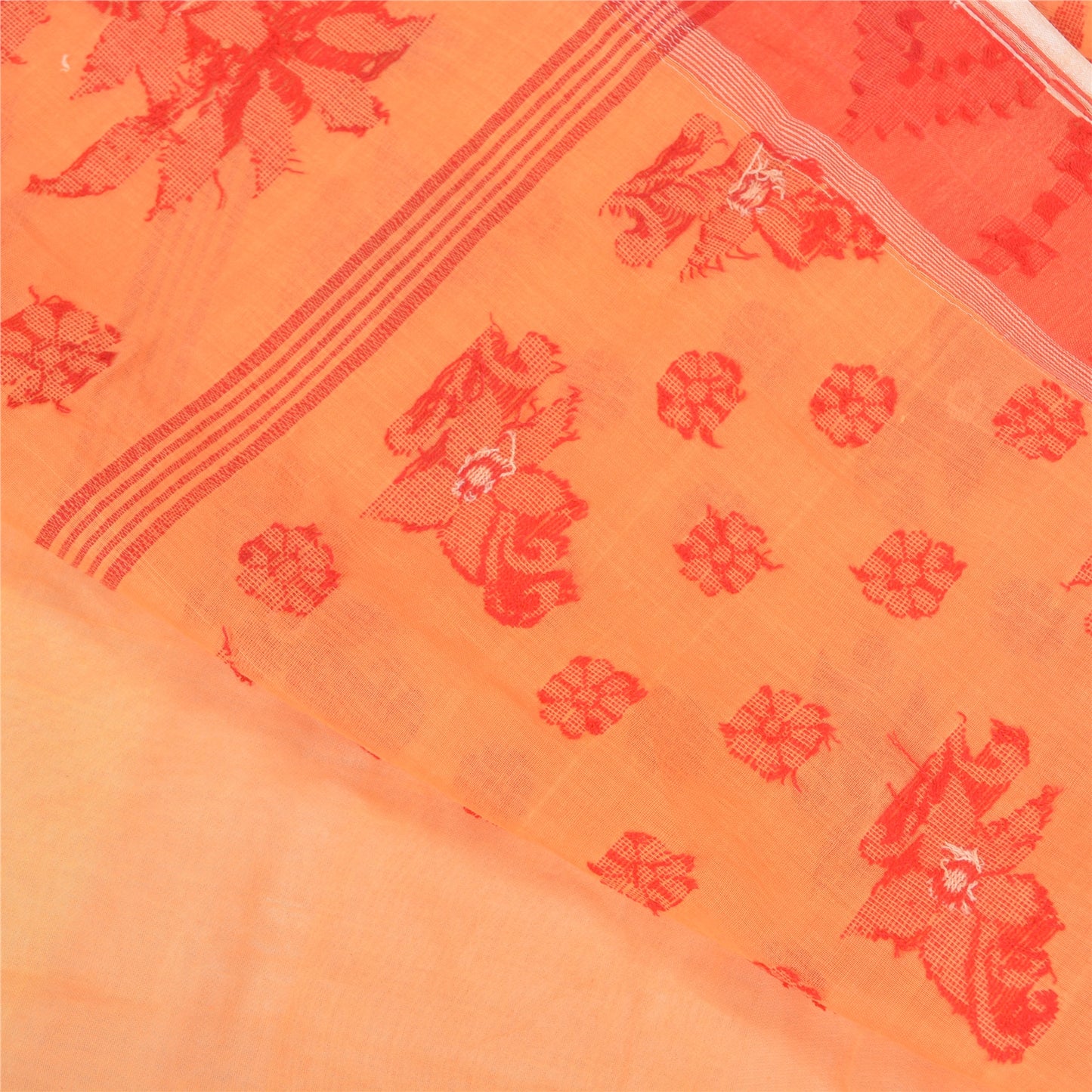 Sanskriti Vintage ferskenfarvet tung indisk sari i ren bomuld, håndvævet sari i bæredygtigt stof