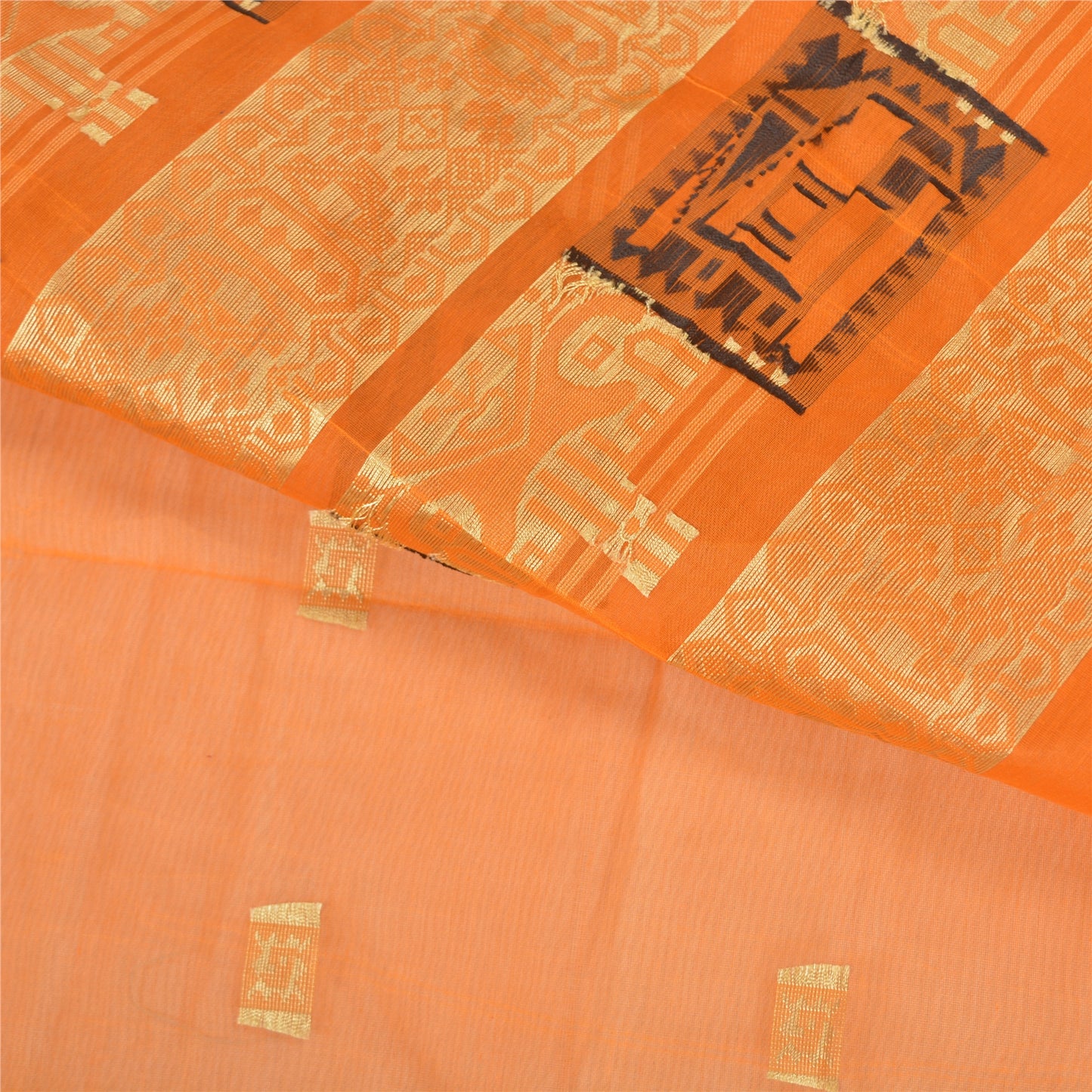 Sanskriti Vintage Orange Heavy Indian Sarees Pure Silk Hand-Woven Sari Sustainable Fabric