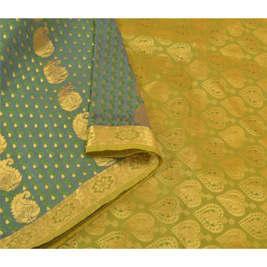 Sanskriti Vintage Green Heavy Indian Sarees Art Silk Woven Sari 5 Yard Sustainable Fabric