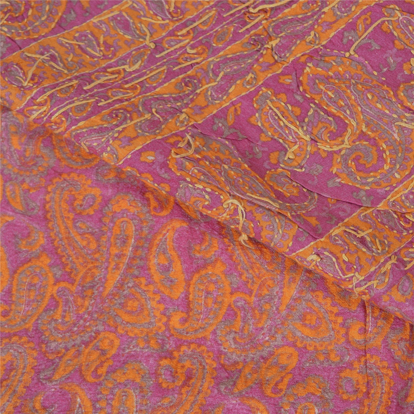 Sanskriti Vintage Pink Heavy Sarees Pure Silk Hand Beaded Kantha Sari Sustainable Fabric