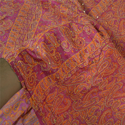 Sanskriti Vintage Pink Heavy Sarees Pure Silk Hand Beaded Kantha Sari Sustainable Fabric