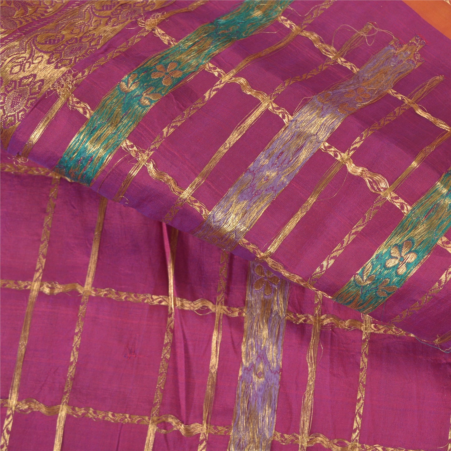 Sanskriti Vintage Purple Heavy Sarees 100% Pure Silk Woven Brocade Sari Sustainable Fabric