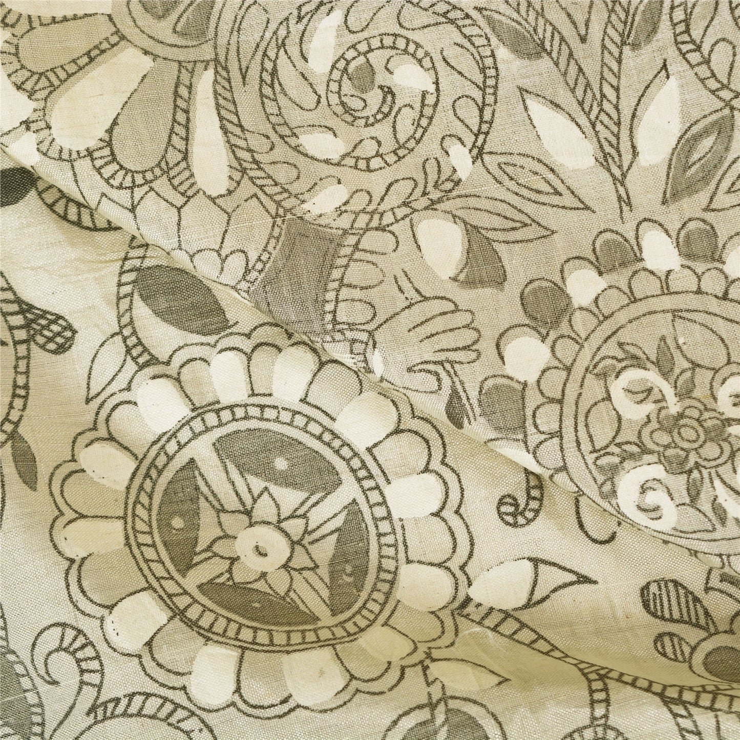 Sanskriti Vintage Hvide Tunge Sarier Ren Bomuld Madhubani Trykt Sari Bæredygtigt Stoff