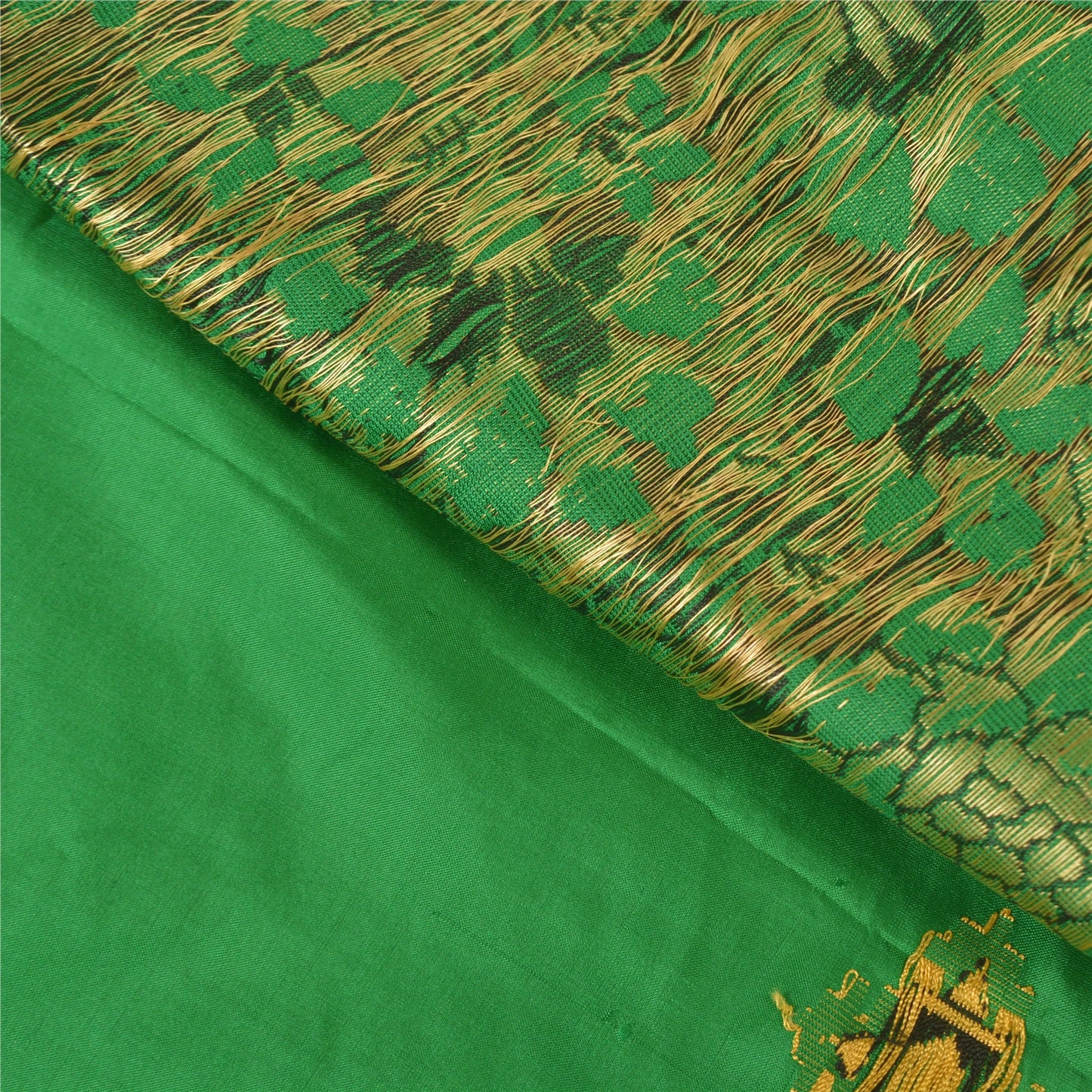 Sanskriti Vintage Green Heavy Indian Sarees Pure Silk Hand-Woven Sari Sustainable Fabric