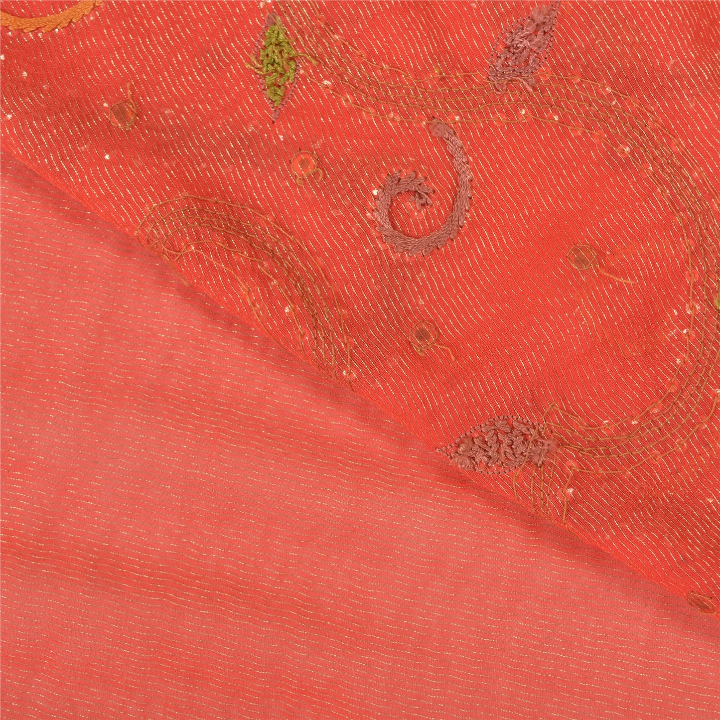 Sanskriti Vintage Red Heavy Sarees Pure Georgette Silk Hand Beaded Sari Sustainable Fabric