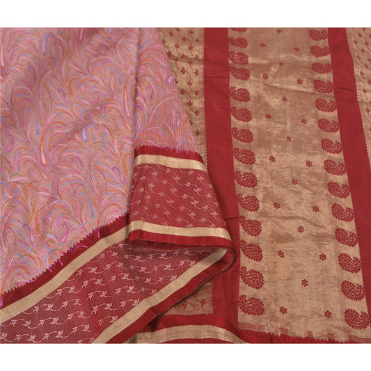 Sanskriti Vintage Pink Heavy Wedding Sarees Pure Silk Woven Brocade Sari Sustainable Fabric