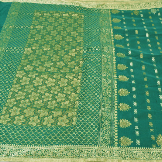 Sanskriti Vintage Green Heavy Indian Sarees Art Silk Hand-Woven Sari Sustainable Fabric