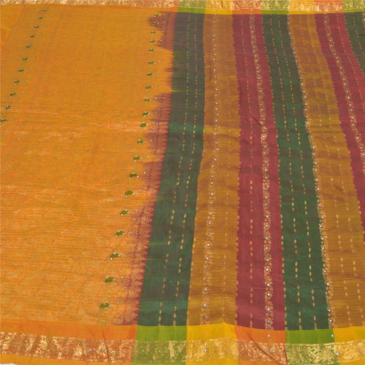 Sanskriti Vintage Heavy Wedding Sarees 100% Pure Silk Woven Brocade Sari Sustainable Fabric