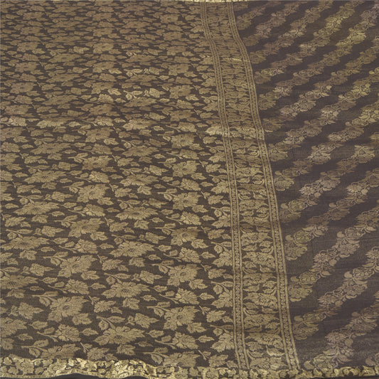 Sanskriti Vintage Black Heavy Indian Sarees Pure Silk Woven Zari Sari Sustainable Fabric