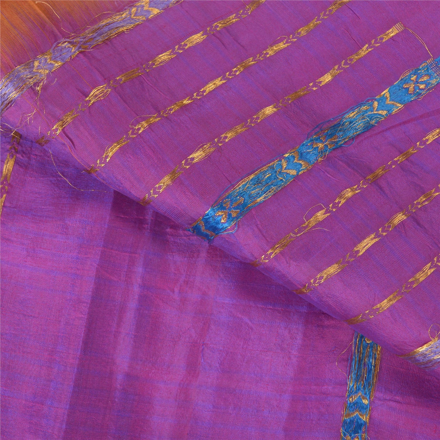 Sanskriti Vintage Purple Heavy Sarees 100% Pure Silk Woven Brocade Sari Sustainable Fabric