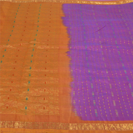 Sanskriti Vintage Purple Heavy Sarees 100% Pure Silk Woven Brocade Sari Sustainable Fabric