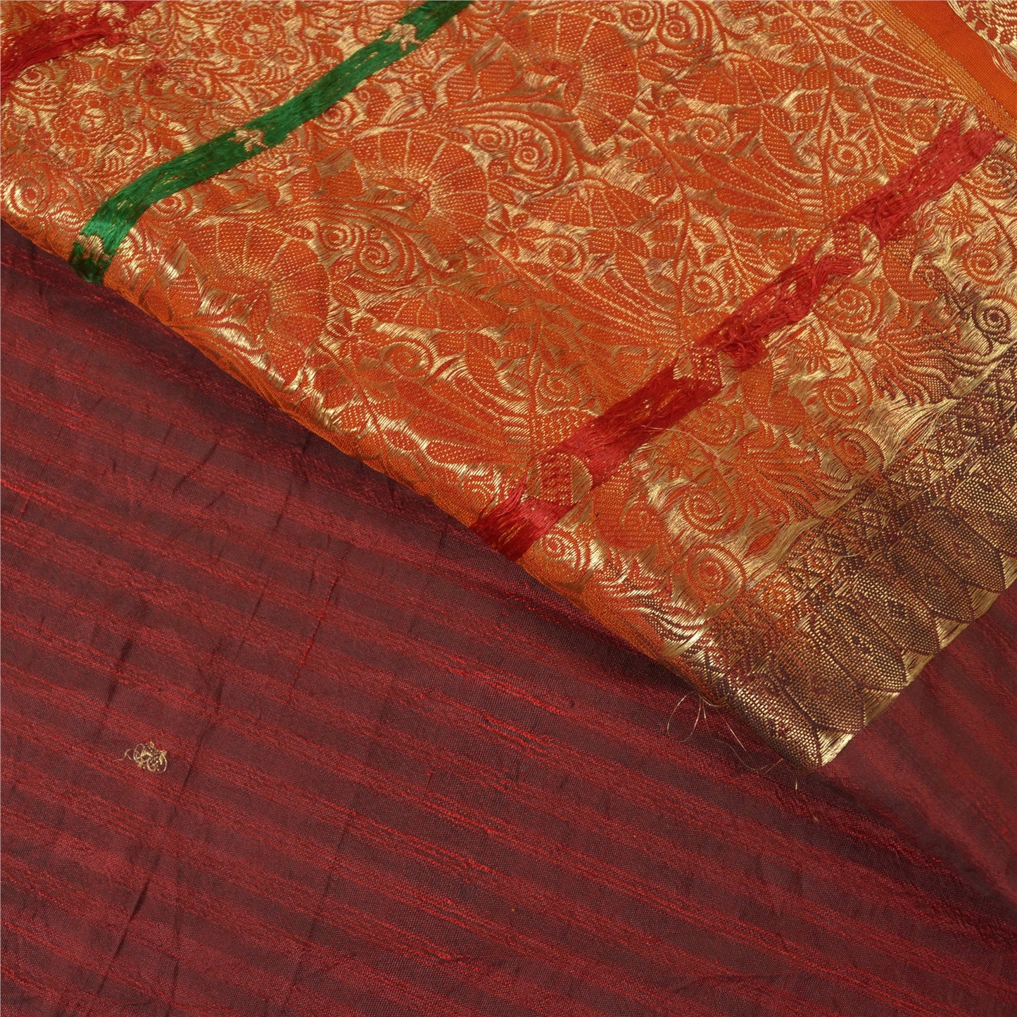 Sanskriti Vintage Dark Red Heavy Sarees Pure Silk Woven Brocade Sari Sustainable Fabric
