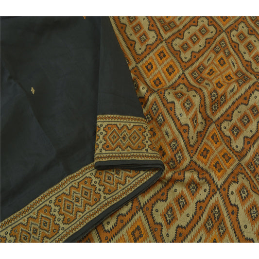 Sanskriti Vintage Saffron Heavy Indian Sarees 100% Pure Silk Woven Sari Sustainable Fabric